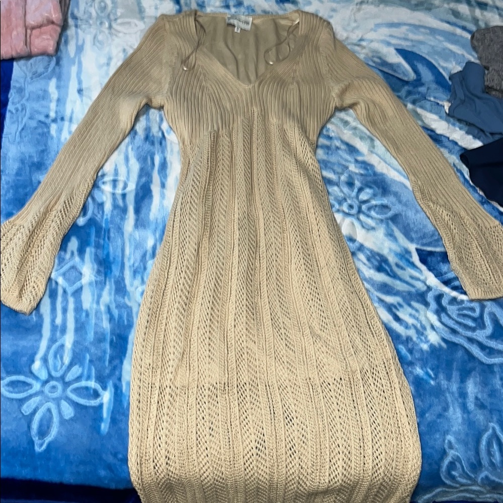 Beige Knit Long Sleeve Dress